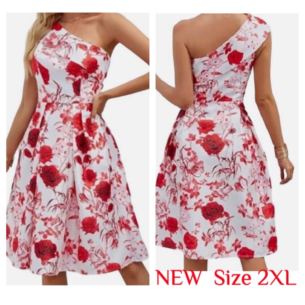 NEW 1950βs Style Floral One-Shoulder Dress -fits like 1X
